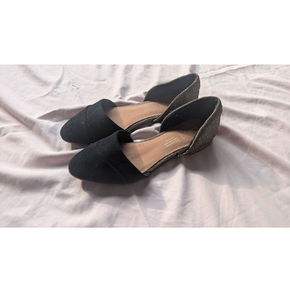 TOMS Women's Black Canvas Pointed Toe D'Orsay Flats